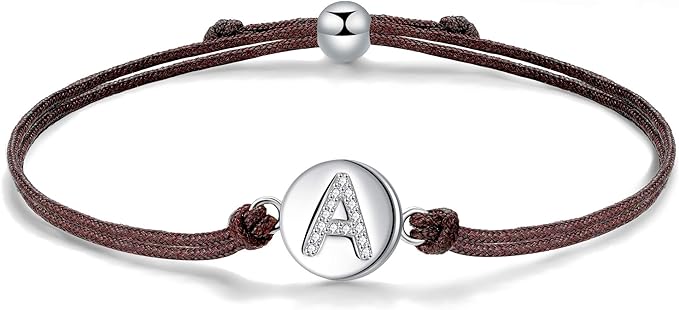 J.Endéar Initials Letra Pulsera para Mujer, Plata de Ley 925 Pulsera para Niñas, Pulsera de Hilo Ajustable para Adolescentes, Regalos de Cumpleaños Hechos A Mano Joyería de Navidad